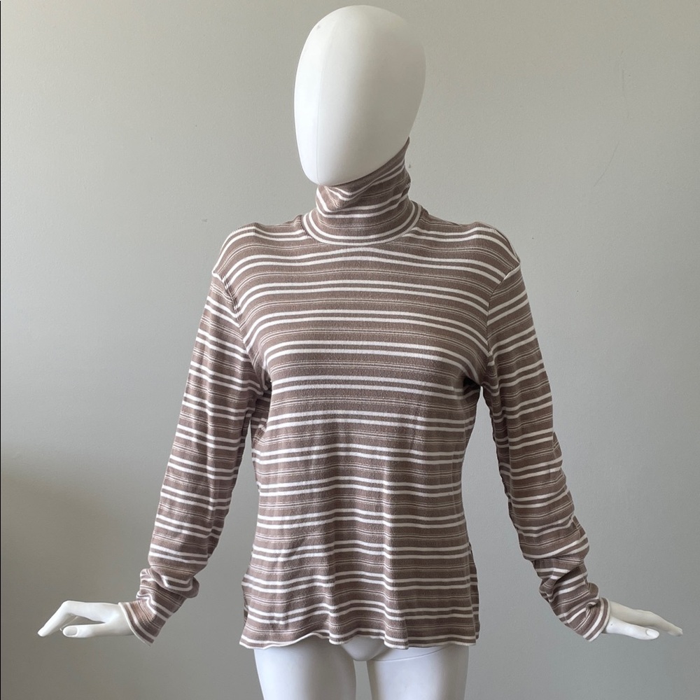 White Stag Brown and White Striped Turtleneck Sweater